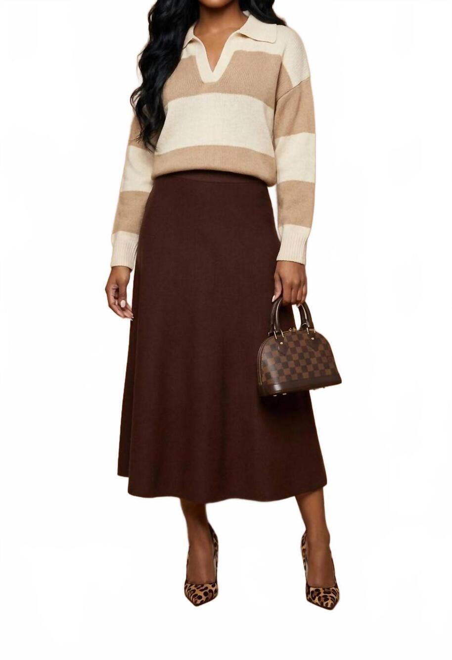 NEW HAPTICS relaxed fit stripe sweater in taupe and ivory